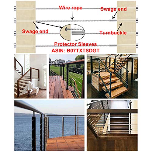CKE 20 Pairs Invisible Cable Railing Kit, T316 Stainless Steel 1/8" Invisible Receiver and Swage Stud End for 2"x2", 4"x4" Wood/Metal Post, Invisible Deck Stair Cable Railing Hardware Tensioner CR31 - size: 1/8", style: 20 Pairs
