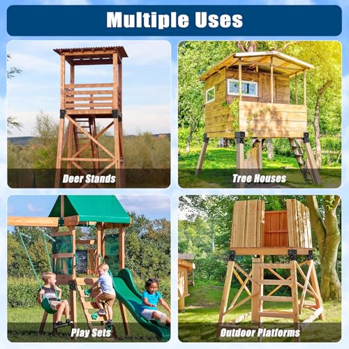 Dolibest Heavy Duty Deer Stand Brackets, 4x4 Compound Angle Bracket, Powder Coated Elevated Bracket for Outdoor Platforms, Deer Hunting, Shooting Shack, Observation Decks& Tree Houses (4Pack) - color: D: Black-4Pcs