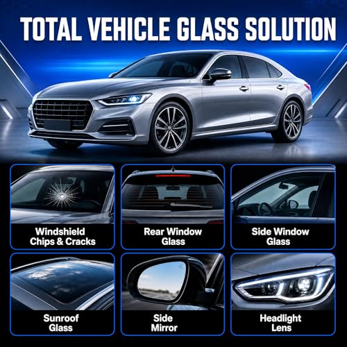 Windshield Chip Repair Kit - Upgraded Quick Fix DIY Glass Crack Repair Kit with UV Light, Professional Grade Resin for Chips, Cracks, Bulls-eye & Star - Restore Clarity & Strength, Like New Result