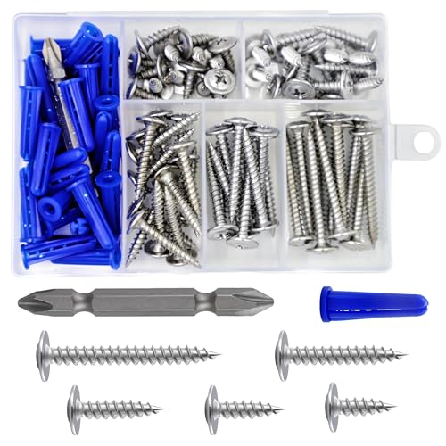 Wensilon(95 pcs)#8 Phillips Truss Head Wood Screws Stainless Steel 410 Quick Metal Self Tapping with Drywall Plastic Anchors Assortment Kit - size: SS410 Phillips Truss Head Wood Screws