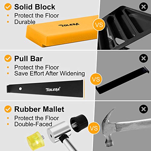TOLESA Laminate Wood Flooring Installation Kit Vinyl Flooring Tools with 30 Spacers, Heavy Duty Pull Bar, Durable Solid Rubber Tapping Block, Non Slip Soft Grip Double Faced Mallet, Foam Knee Pads