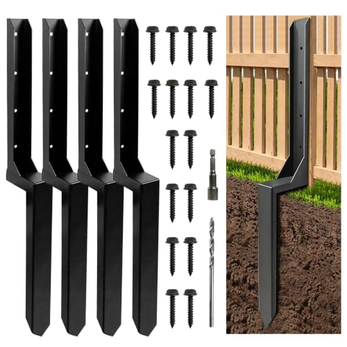 Fence Post Repair Kit, Heavy Duty Fence Post Ground Spike Anchor - 4Pack - color: Black-4Pack
