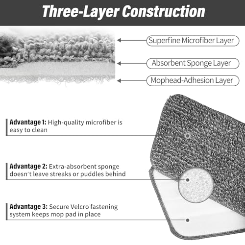 16.5" Microfiber Mop Pads Refills, 3 Pack Reusable Replacement Heads - color: 16"grey Plain*3