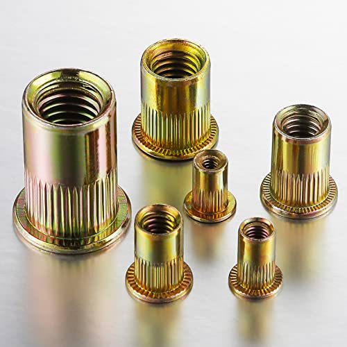 Wensilon Rivet Nut 5/16-18UNC 100Pcs Yellow Zinc Plated Finish Flat Head Rivnut Threaded Insert Nut Knurled Body - color: Yellow, size: 5/16-18