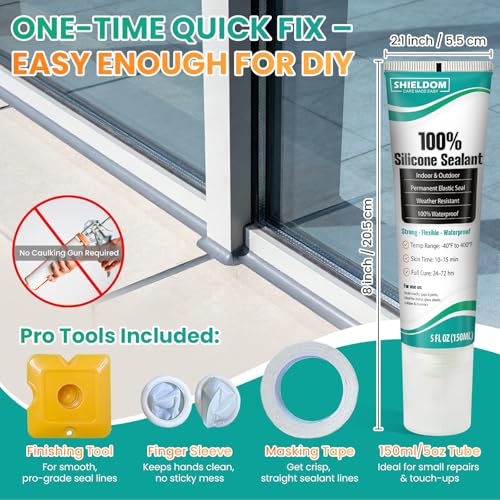 SHIELDOM Silicone Sealant Adhesive Silicone Caulk with Finishing Tool 100% Waterproof Seal Shrink & Crack Proof, Flexible, Strong Adhesion for Automotive, Bathroom, Kitchen, Windows 150ML/5Oz (Grey) - color: Grey