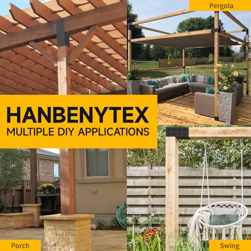 HANBENTYTEX 1Pac 4x4 Pergola Post Top Rafter Bracket kit,Heavy Duty 14 Gauge Pavilion Bracket Actual for 3.5”x3.5” Square Wood Post,DIY Wood Beam Contector Bracket with Screws for Porch,Log Cabin