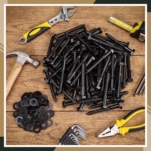Hicarer 1/2" X 4" 80 Set Lag Bolts Kit for Wood Black Ceramic Hex Head - size: 1/2" X 4"