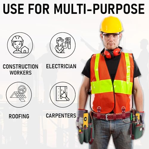 FUERI Tool Belt for Men made with Heavy Duty 1680-D Double Layer Nylon & Grain Leather comes with Suspender, Adjustable Padded Belt, 19 Pockets pouches, and a Hammer Holder | Framers, Construction - color: Green and Maroon Tool Belt With Suspender