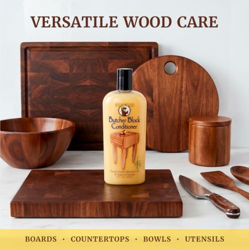 Howard Products Butcher Block Conditioner and Food Grade Mineral Oil for Wood Cutting Boards, 12 Fl Oz - Enhanced Wood Care - size: 7.9"L x 1.8"W