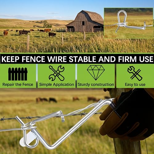 30 Pack 6mm Fence Wire Tighteners with 1 Tightener Tool Combo, 1/4" Barb Wire Tightener Clips Fence Tools Wire Tensioner for Fast Tightening Metal Fence Post Farm Garden Fenc(Tighteners Handle)