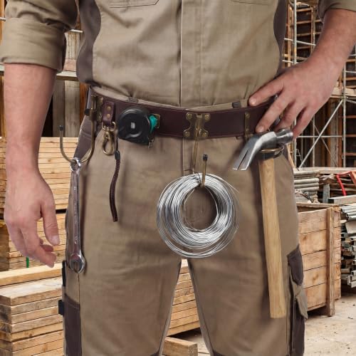 Adjustable Tool Belt with Hooks Heavy Duty Dark Brown Leather Carpenter Tool Belt Organizer with Drill, Axe, Hammer Holder for Level, Tape Measure & Spanners - color: Dark Brown