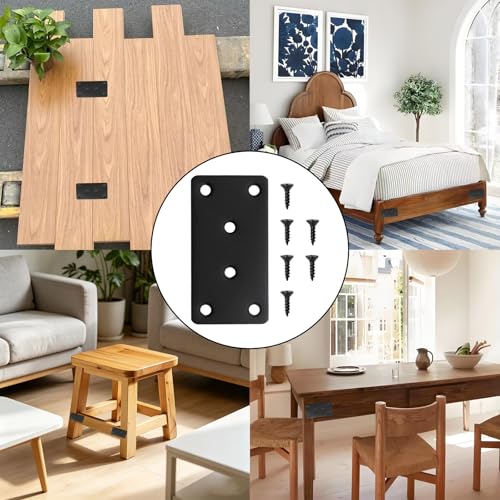 6Pcs 8×4cm Durable Black Stainless Steel Flat Mending Plate with Screws, Metal Bracket with Holes Straight Brace, Fixing Joining Plate for Wood Furniture Repair - size: 80*40mm Black