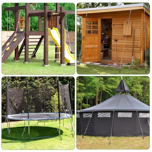 4 Pcs 30" Ground Anchors Heavy Duty Shed Anchor Kit with 3/16 Galvanized Cable & Turnbuckles, Triple-Turn Helix Earth Anchors for Carport Canopy Gazebo Trampoline Swingset Mobile Home - size: 4 PCS