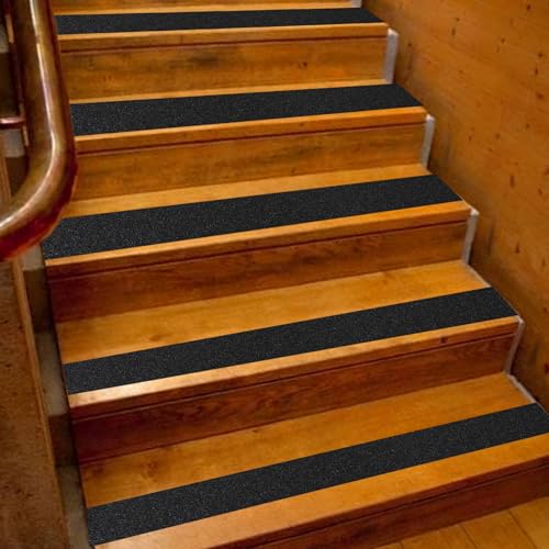 Black Anti-Slip Stair Treads Tape,4" x35FT Heavy Duty PVC Non-Skid Grip Tape for Wooden Steps, Indoor/Outdoor Stairs, Pool Decks - Peel & Stick Waterproof Safety Traction - size: 4IN x 35FT