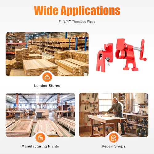 4 Pack Pipe Clamps for Woodworking, H-Style 3/4 Pipe Clamp Wood Gluing Clamps w/Foot Pads Wood Panel Clamps Adjustable Pipe Clamp Tool For Woodworking Carpentry Home Improvement DIY Jobs