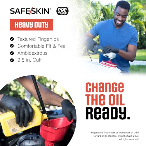 SAFESKIN Heavy Duty Nitrile Disposable Latex Free Gloves (40/160/1600 packs), Black Gloves for Food Prep, Cleaning, Mechanic - size: Large (Pack of 40), style: Pack of 40