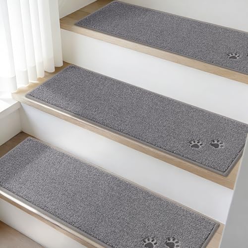 BEQHAUSE Stair Treads Non Slip for Wooden Steps 28" x 9", 15pcs, Grey - color: Grey - Dog Paws, size: 28 in X 9 in (15 Pieces)