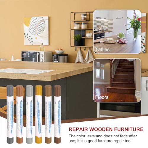HARFINGTON Wood Filler Sticks 6 Colors Wooden Wax Touch Up Furniture Repair Crayons for Space Gray, Iron Gray, Yellow Oak, Light Yellow, Dark Brown, Walnut - color: Space Gray Woods Series