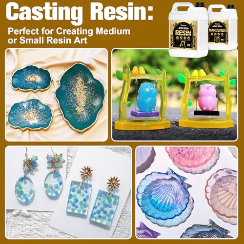 Teexpert Epoxy Resin Kit: 76OZ Casting Resin Crystal Clear Yellow Resistant Self Leveling for Art Craft DIY Jewelry Making with Pigment and Tools for Beginner Starter - size: 76 oz
