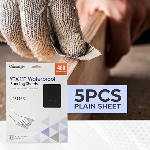 Sunmight 9" X 11" 400 Grit Sandpaper Sheets - Waterproof Sand Paper with Aluminum Oxide Grain & Latex Paper Backing for All Surface Area Preparation - Polishing Sheets (Pack of 5) - style: 400 Grit
