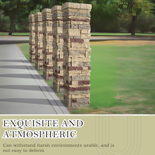4 Piece 36'' x 6'' Stone Column Wrap with 2 Pieces 9'' x 6'' x 2'' Post Caps Faux Stone Column Wrap(Gray)