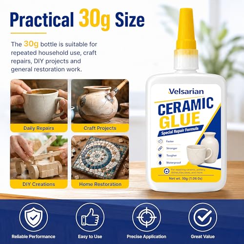 Multi Surface Ceramic Glue 30g 1 Pack, Clear Adhesive for Porcelain, Pottery, Glass, Tile, Stone, Wood and Hard Plastic Repair