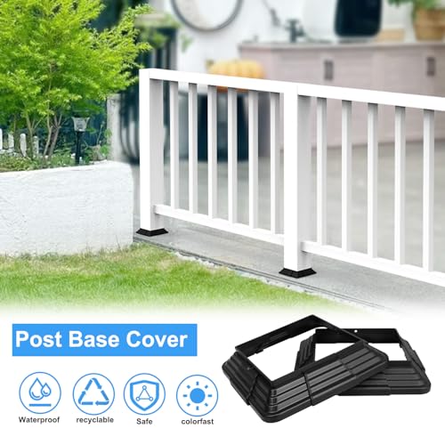 6pcs 4x4(Actual: 3.5"x3.5") Post Base Cover, Split Style Vinyl Post Skirt Black for Iron Stair railings, Balcony railings,Patios, Porches (Black) - color: Black