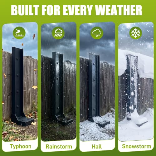 Mulctun 4 Pack Fence Post Repair Kit - 31.6" H Heavy Duty Fence Post Repair Stakes, Durable Fences Support Anchor for Fixing Broken/Leaning 4X4/6X6 Wood Posts - color: 4 Pack/Black