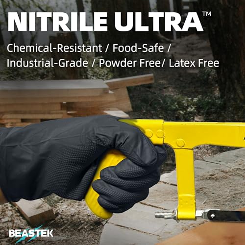 BEASTEK Nitrile Disposable Gloves, 8Mil Latex & Powder Free Chemical Resistant Heavy Duty Food Safe Diamond Glove Black 50Pcs - color: Medium (Black)