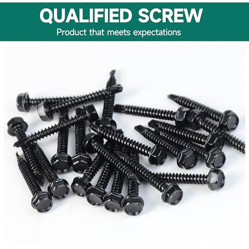 100Pcs #8 x 1-1/4" Sheet Metal Screws, 410 Stainless Steel Self Drilling Hex Head Black Self Tapping Screws for Metal with Drill Bit - color: Black, size: #8 x 1-1/4"
