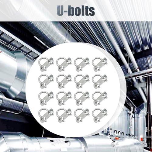 EATAKWARD 16Pcs Round U Bolts Zinc Plated Steel, M6 Round Bend U Clamp with Nut Plate Washer, Replacement for Pipes Wood and Other Materials (0.63, 16mm, Inches)