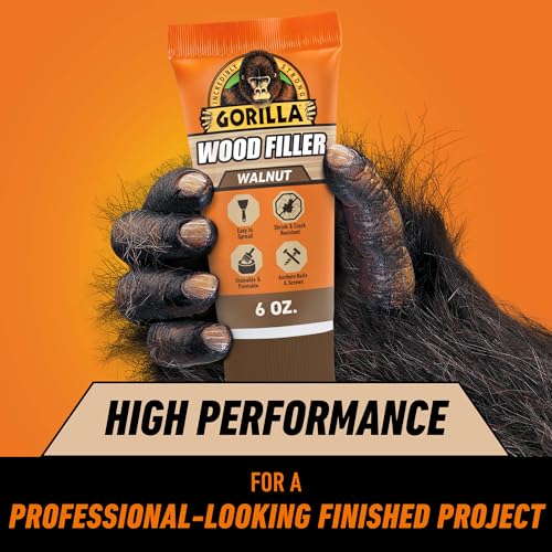 Gorilla Wood Filler, Walnut Color, Water Resistant, 6 oz Tube, 2-Pack - color: Walnut, size: 2 - Pack