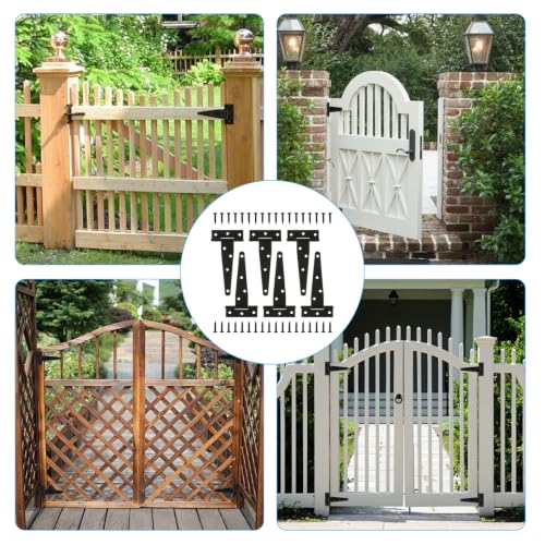 T-Strap Gate Hinges, 6 Pcs 5 Inch T Hinges Shed Door Hinges, Heavy Duty Black Outdoor Tee Hinge for Wooden Fences, Gate Door Hinges, Barn Door Gates Hinges for Shed Door Hardware Hinges