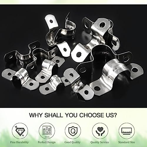 Keadic 50Pcs M32 Metric Two Hole Strap U Bracket Tube Strap Tension Clips 304 Stainless Steel Heavy Duty Rigid Pipe Strap Clamp, for Pipe Fixing on Various Surfaces - size: 1-1/4"-50pcs