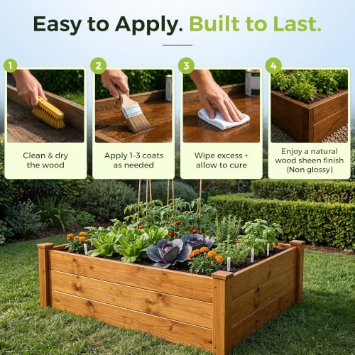 Garden Box Sealer | FDA Food Contact Safe Plant-Based Wood Sealant for Raised Bed, Planter & Pet House. Protects All Wood Types from Water & Weather Damage |