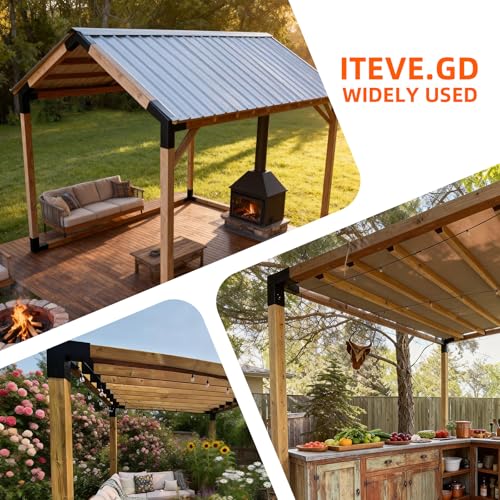 1Pack 4-Way Pergola DIY Bracket,15° Slant Angled Brackets for 6" x 6"(Actual:5.5" x 5.5") Wood Post to Beams,Heavy Duty Metal Brackets for Outdoor Pavilion,Proch,Log Cabin