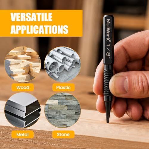 MulWark 4-Piece Nail Set and Center Punch Set, 1/32" to 1/8" Hardened Cr-V Steel Nail Setter Kit with Anti-Slip Knurled Grip, Precision Woodworking & Carpentry Tool Punch Set - size: 5 inch center punch(Pack of 4), style: 5 inch center punch(Pack of 4)