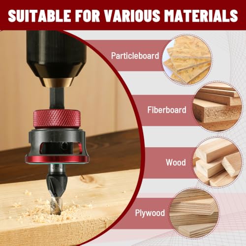 5PCS Countersink Drill Bit Set, Four-Flute Wood Countersink Bit with Adjustable Depth Stop Collar and L Shape Wrench, Aluminum Alloy Counter Sink Drill Bits for Plywood, DIY, Woodworking