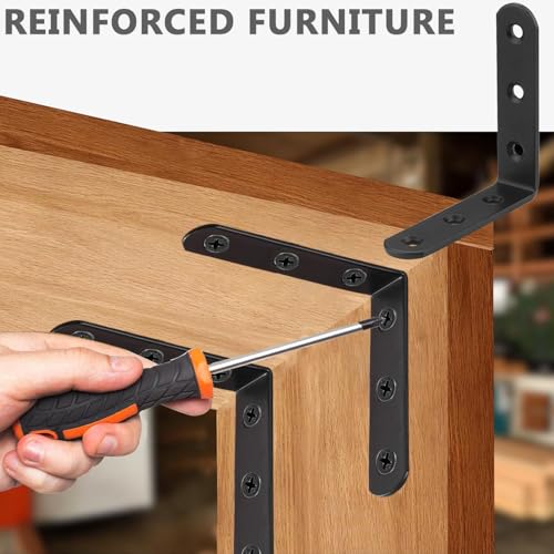 12 PCS Black L Brackets for Wood, 4" x 4" Heavy Duty L Corner Brace 90 Degree Metal Right Angle Bracket for Shelves, Furniture, Cabinets, Thickness 3MM, Included 72 PCS Screws - size: 100x100MM