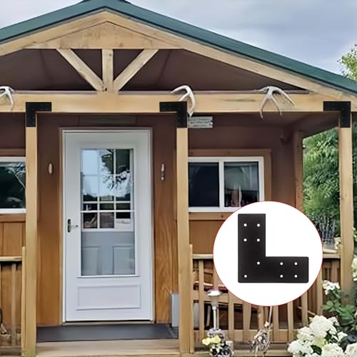 4pcs Heavy Duty Flat L Shape Flat Post Brackets, 7.5x7.5' Black, Steel, Wall Mount, Knee Braces, Decorative Shelf Brackets - color: Flat