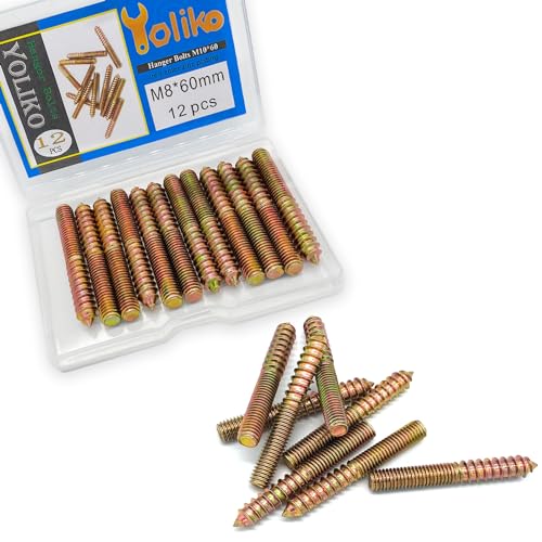 12 Pack M8 x 60 Hanger Bolts - 60mm(2.36") Double Headed Bolts - 8mm(0.31") Wood Dowel Screw Hanger Bolts for Furniture - size: M8X60-12P