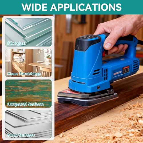 Supkiir 100 Pcs 80/120/180/220/400 Grit Triangle Sanding Sheets and 2 Sanding Interface Pads Compatible with Milwaukee M12 Sander, Heavy-Duty Hook & Loop Sanding Paper for Wood Finishing Detail Sander