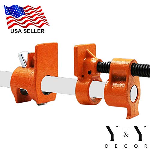 Y&Y Decor 4 Pack 3/4" Pipe Clamps for Wood Gluing, Heavy Duty Cast Iron, Professional Woodworking Tools