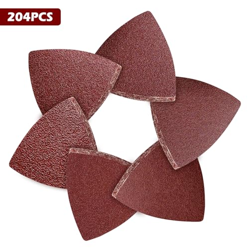 204PCS towbluii Oscillating Multitool Sandpaper, 3-1/8 Inch Triangle Sandpaper for Triangle Sanding Pads, Assorted 40/60/80/120/180/240 Grit 30pcs Each - size: 204 pcs Triangle Sanding Pads 3-1/8 Inch