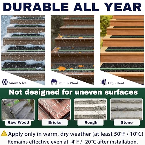 Outdoor Stair Treads Non Slip – 24" x 4" – 8-Pack Glow in The Dark Waterproof 80-Grit Grip Strips for Wooden Steps – Anti Slip & Anti Skid Step Treads – by STEPCORE - size: 24" x 4" - 8-Pack