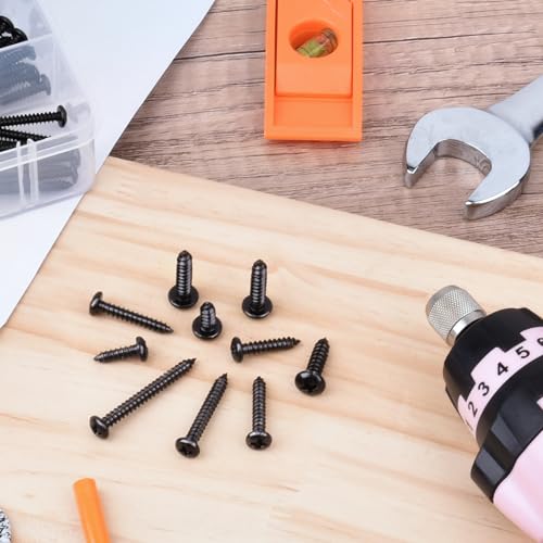 VIGRUE 410Pcs Stainless Steel Black Wood Screws Set #4#6#8#10 Phillips Pan Head Sheet Metal Screws Self Tapping Wood Screws Assortment Kit, Length 1/4" to 1-1/2" - size: 410PCS #4#6#8#10 Stainless Steel Black Pan Head