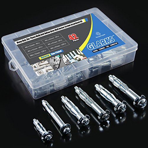 Glarks 42Pcs 6 Size Heavy Duty Zinc Plated Steel Molly Bolt Hollow Drive Wall Anchor Screws Assortment Kit for Drywall, Plaster and Tile - size: 42Pcs 6 Sizes Assortment Set