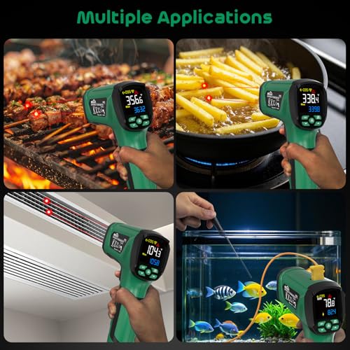 Infrared Thermometer Gun,SQECH Laser Thermometer Gun -40℉~2192℉(-40℃~1200℃),50:1 Non-Contact High Temp Thermometer with Thermocouple Probe,Color Backlight,Adjustable Emissivity,for Industry&Home - color: Green(-40℉~2192℉)