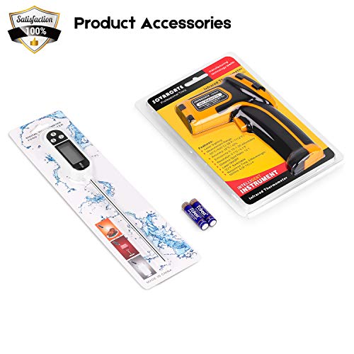 Infrared Thermometer Non-Contact Digital Laser Temperature Gun -58℉~1112℉(-50℃~600℃) Adjustable Emissivity IR Temp Gun - for Cooking, BBQ, Food, Fridge, Pizza Oven, Engine - Meat Thermometer Included