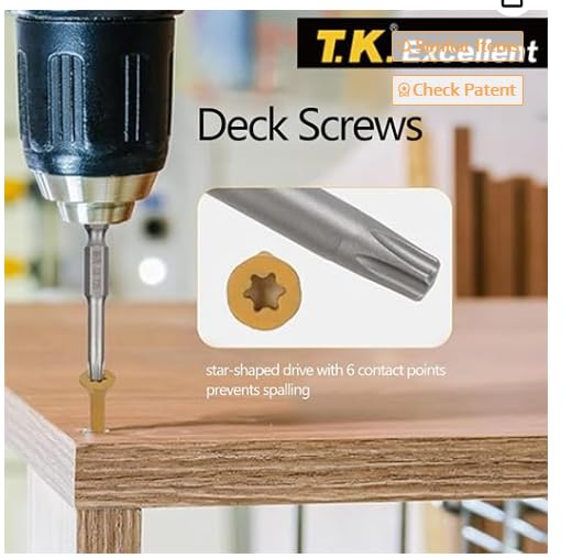 T.K.Excellent Deck Screws 2-1/2 Inch Wood Screws #9 x 2-1/2, 395 Pcs, Rust Resistant Tan Exterior Structural Screws, Torx Drive Screws, Two T25 Bits, Brilliant Yellow Ruspert Coating Rust Proof - size: #9×2-1/2